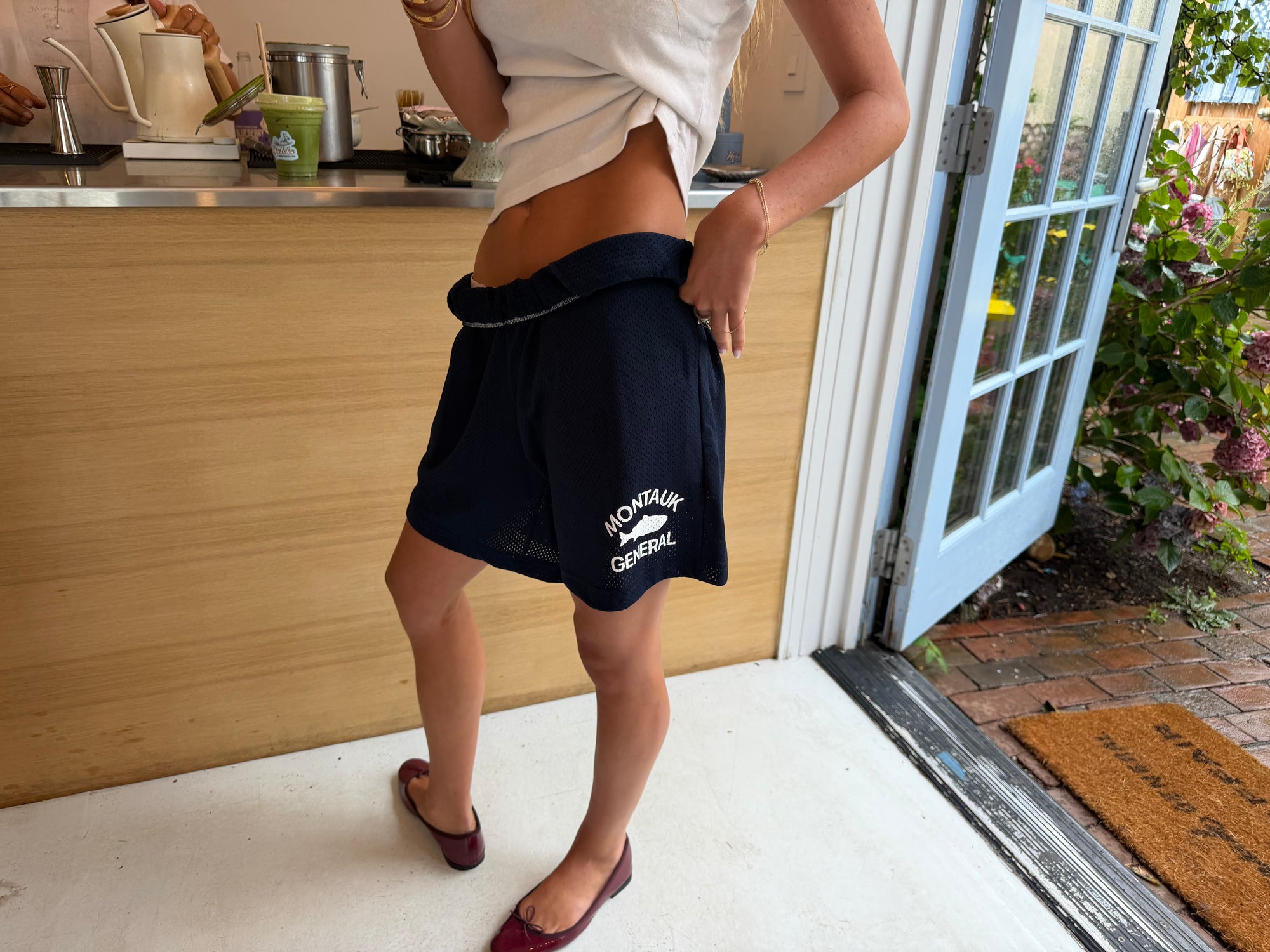 Navy Long Mesh Fish Shorts
