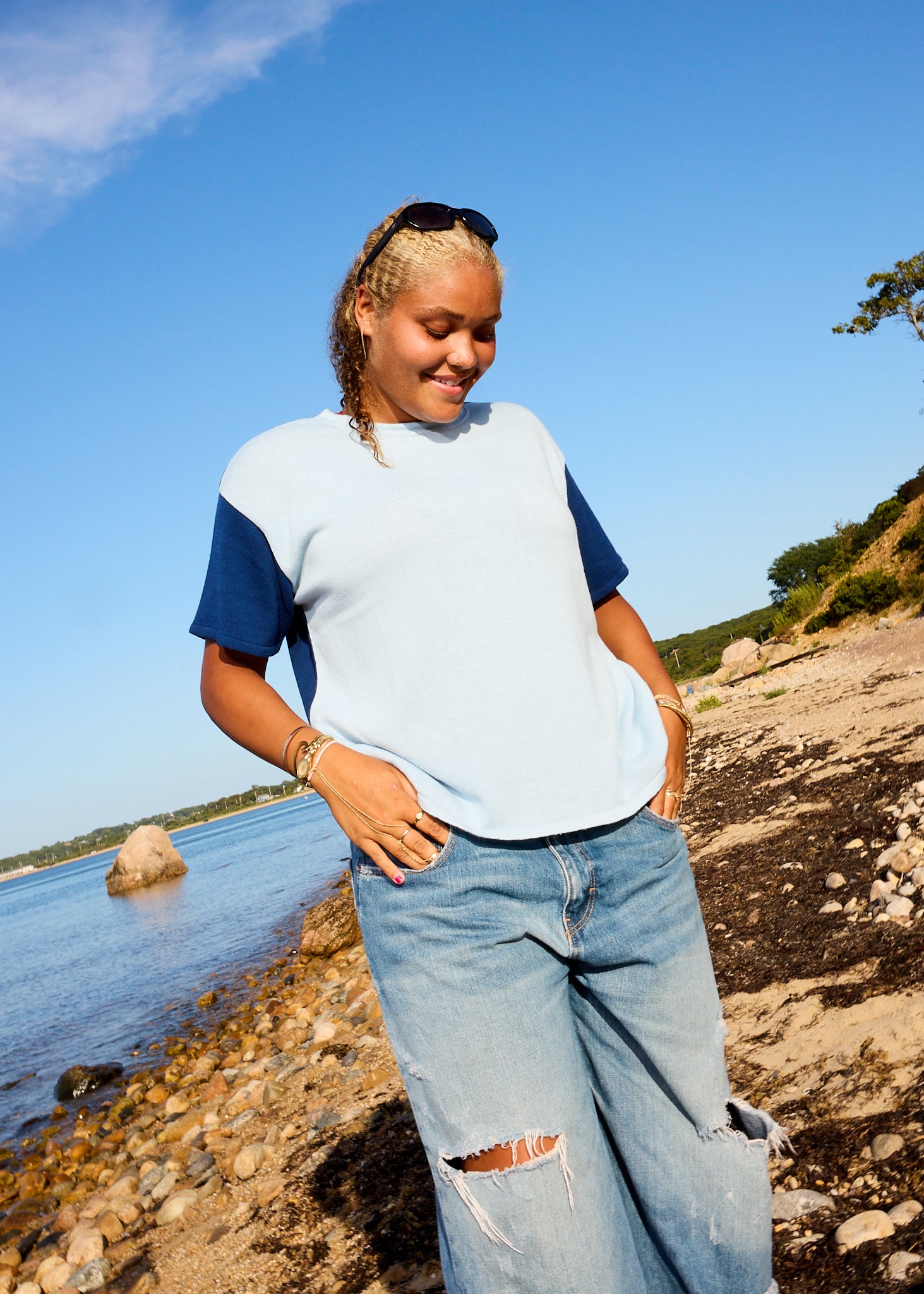 Light Blue Short Knit Tee